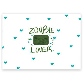 Поздравительная открытка с принтом Zombie Lover в Белгороде, 100% бумага | плотность бумаги 280 г/м2, матовая, на обратной стороне линовка и место для марки
 | funny | mine | minecraft | mods | noob | pro | skins | story | vs | zombie | инди | конструктор | майнкрафт | моды | нуб | скин | скрипер | шахта