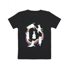 Детская футболка хлопок с принтом Единороги в Белгороде, 100% хлопок | круглый вырез горловины, полуприлегающий силуэт, длина до линии бедер | арт | дружба | зарядка | йога | лошадь | отдых | пони | прикольный | радуга | разминка | рисунок | утро