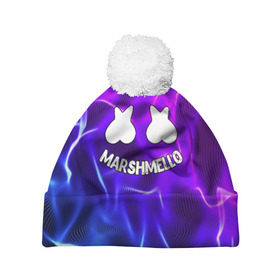 Шапка 3D c помпоном с принтом Marshmello THUNDER в Белгороде, 100% полиэстер | универсальный размер, печать по всей поверхности изделия | christopher comstock | dj | marshmello | music | диджей | клубная музыка | клубняк | крис комсток | логотип | маршмеллоу | музыка