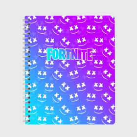 Тетрадь с принтом FORTNITE x MARSHMELLO в Белгороде, 100% бумага | 48 листов, плотность листов — 60 г/м2, плотность картонной обложки — 250 г/м2. Листы скреплены сбоку удобной пружинной спиралью. Уголки страниц и обложки скругленные. Цвет линий — светло-серый
 | 2019 | armor | armour | cybersport | dj | esport | fortnite | game | logo | marshmello | season 9 | usa | америка | броня | игра | киберспорт | клубная музыка | маршмелло | музыка | музыкант | сезон 9 |