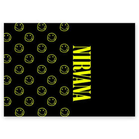 Поздравительная открытка с принтом Nirvana 2 в Белгороде, 100% бумага | плотность бумаги 280 г/м2, матовая, на обратной стороне линовка и место для марки
 | Тематика изображения на принте: cobain | kurt | kurt cobain | nirvana | rock | smile | гитара | кобейн | курт | курт кобейн | нирвана | рок