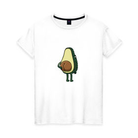 Женская футболка хлопок с принтом Авокадо в Белгороде, 100% хлопок | прямой крой, круглый вырез горловины, длина до линии бедер, слегка спущенное плечо | авокадо | фрукт