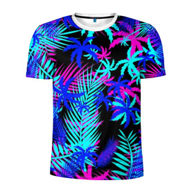 Мужская футболка 3D спортивная с принтом НЕОНОВЫЕ ТРОПИКИ / TROPICAL NEON в Белгороде, 100% полиэстер с улучшенными характеристиками | приталенный силуэт, круглая горловина, широкие плечи, сужается к линии бедра | hotline miami | neon | new retro wave | outrun | outrun electro | paints | palmen | rainbow | retro | retrowave | summer | synth | synthwave | tropical | брызги | брызги красок | звёзды | космос | краски | лето | неон | пальмы | радуга | 