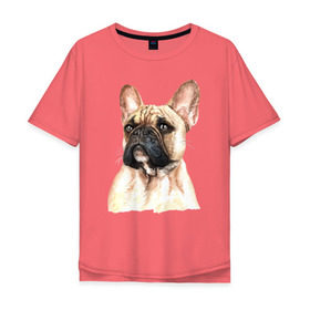 Мужская футболка хлопок Oversize с принтом Французский бульдог в Белгороде, 100% хлопок | свободный крой, круглый ворот, “спинка” длиннее передней части | bulldog | dog | бульдог | собака | собаки | французский бульдог
