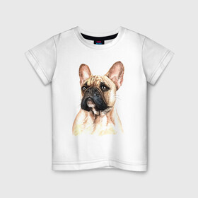 Детская футболка хлопок с принтом Французский бульдог в Белгороде, 100% хлопок | круглый вырез горловины, полуприлегающий силуэт, длина до линии бедер | bulldog | dog | бульдог | собака | собаки | французский бульдог