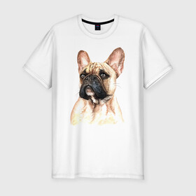 Мужская футболка хлопок Slim с принтом Французский бульдог в Белгороде, 92% хлопок, 8% лайкра | приталенный силуэт, круглый вырез ворота, длина до линии бедра, короткий рукав | bulldog | dog | бульдог | собака | собаки | французский бульдог