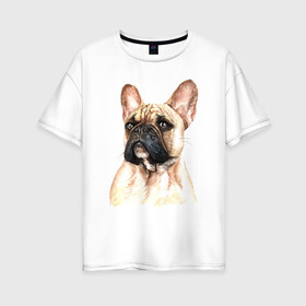 Женская футболка хлопок Oversize с принтом Французский бульдог в Белгороде, 100% хлопок | свободный крой, круглый ворот, спущенный рукав, длина до линии бедер
 | bulldog | dog | бульдог | собака | собаки | французский бульдог
