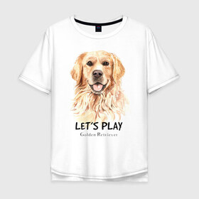 Мужская футболка хлопок Oversize с принтом Золотистый ретривер в Белгороде, 100% хлопок | свободный крой, круглый ворот, “спинка” длиннее передней части | Тематика изображения на принте: golden retriever | золотистый ретривер | ретривер | собака | собаки