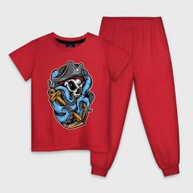 Детская пижама хлопок с принтом Череп с Осьминогом в Белгороде, 100% хлопок |  брюки и футболка прямого кроя, без карманов, на брюках мягкая резинка на поясе и по низу штанин
 | 