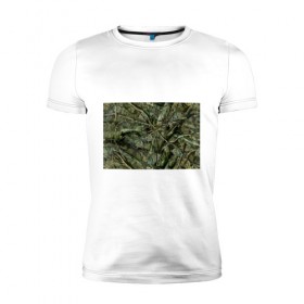 Мужская футболка премиум с принтом Лесной камуфляж в Белгороде, 92% хлопок, 8% лайкра | приталенный силуэт, круглый вырез ворота, длина до линии бедра, короткий рукав | камуфляж | лесной камуфляж