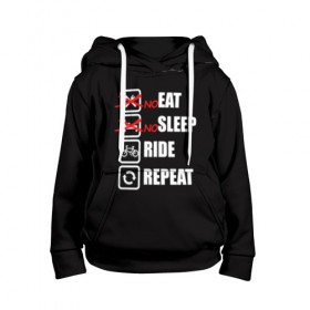 Детская толстовка 3D с принтом Ride black в Белгороде, 100% полиэстер | двухслойный капюшон со шнурком для регулировки, мягкие манжеты на рукавах и по низу толстовки, спереди карман-кенгуру с мягким внутренним слоем | Тематика изображения на принте: bicycle | bike | cycle | eat | eat sleep | eat sleep repeat | eat sleep ride | eat sleep ride repeat | ride | sleep | вело | велосипед | есть | катать | повторить | спать