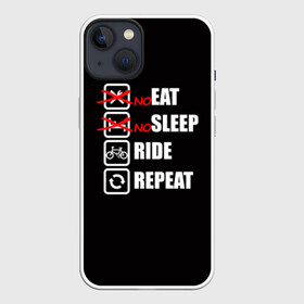 Чехол для iPhone 13 с принтом Ride black в Белгороде,  |  | bicycle | bike | cycle | eat | eat sleep | eat sleep repeat | eat sleep ride | eat sleep ride repeat | ride | sleep | вело | велосипед | есть | катать | повторить | спать