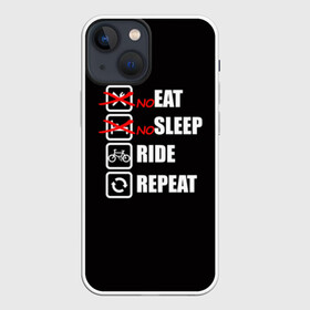 Чехол для iPhone 13 mini с принтом Ride black в Белгороде,  |  | bicycle | bike | cycle | eat | eat sleep | eat sleep repeat | eat sleep ride | eat sleep ride repeat | ride | sleep | вело | велосипед | есть | катать | повторить | спать