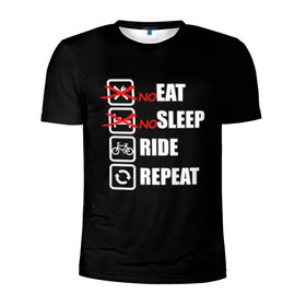 Мужская футболка 3D спортивная с принтом Ride black в Белгороде, 100% полиэстер с улучшенными характеристиками | приталенный силуэт, круглая горловина, широкие плечи, сужается к линии бедра | Тематика изображения на принте: bicycle | bike | cycle | eat | eat sleep | eat sleep repeat | eat sleep ride | eat sleep ride repeat | ride | sleep | вело | велосипед | есть | катать | повторить | спать