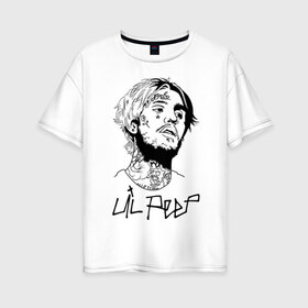 Женская футболка хлопок Oversize с принтом Lil Peep в Белгороде, 100% хлопок | свободный крой, круглый ворот, спущенный рукав, длина до линии бедер
 | crybaby | gustav elijah ahr | hellboy | lil peep | lilpeep | peep | rap | густав элайджа ар | лил пип | рэп | хип хоп | эмо рэп