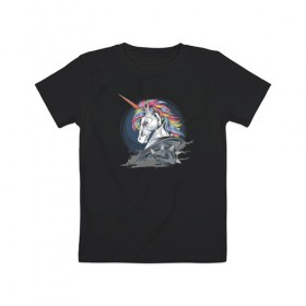 Детская футболка хлопок с принтом Единорог в Белгороде, 100% хлопок | круглый вырез горловины, полуприлегающий силуэт, длина до линии бедер | Тематика изображения на принте: unicorn | единорог