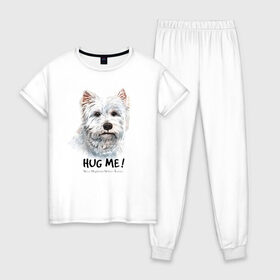 Женская пижама хлопок с принтом Вест-хайленд-уайт-терьер в Белгороде, 100% хлопок | брюки и футболка прямого кроя, без карманов, на брюках мягкая резинка на поясе и по низу штанин | Тематика изображения на принте: dog | highland | terrier | west | white | вест | собака | собаки | терьер | уайт | хайленд