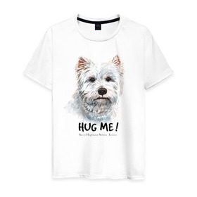 Мужская футболка хлопок с принтом Вест-хайленд-уайт-терьер в Белгороде, 100% хлопок | прямой крой, круглый вырез горловины, длина до линии бедер, слегка спущенное плечо. | Тематика изображения на принте: dog | highland | terrier | west | white | вест | собака | собаки | терьер | уайт | хайленд