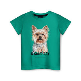 Детская футболка хлопок с принтом Йоркширский терьер в Белгороде, 100% хлопок | круглый вырез горловины, полуприлегающий силуэт, длина до линии бедер | yorkshire terrier | йорк | йорки | йоркширский | йоркширский терьер | собака | собаки | терьер