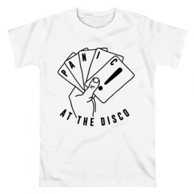 Мужская футболка хлопок с принтом Panic! At the Disco в Белгороде, 100% хлопок | прямой крой, круглый вырез горловины, длина до линии бедер, слегка спущенное плечо. | Тематика изображения на принте: 