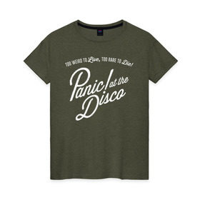 Женская футболка хлопок с принтом Panic! At the Disco в Белгороде, 100% хлопок | прямой крой, круглый вырез горловины, длина до линии бедер, слегка спущенное плечо | panic | panic at the disco | patd | группа | музыка | райан росс | рок