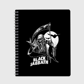 Тетрадь с принтом Black Sabbath в Белгороде, 100% бумага | 48 листов, плотность листов — 60 г/м2, плотность картонной обложки — 250 г/м2. Листы скреплены сбоку удобной пружинной спиралью. Уголки страниц и обложки скругленные. Цвет линий — светло-серый
 | Тематика изображения на принте: black sabbath | hard rock | heavy metal | блэк сабат | группы | метал | музыка | оззи осборн | рок | хард рок | хэви метал