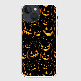 Чехол для iPhone 13 mini с принтом Хэллоуин в Белгороде,  |  | background | black | color | eyes | fangs | halloween | holiday | horror | orange | pumpkin | sinister | teeth | vegetable | yellow | глаза | желтый | зловещий | зубы | клыки | овощ | оранжевый | праздник | тыквы | ужас | фон | хэллоуин | цвет | черный