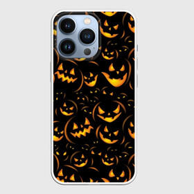 Чехол для iPhone 13 Pro с принтом Хэллоуин в Белгороде,  |  | background | black | color | eyes | fangs | halloween | holiday | horror | orange | pumpkin | sinister | teeth | vegetable | yellow | глаза | желтый | зловещий | зубы | клыки | овощ | оранжевый | праздник | тыквы | ужас | фон | хэллоуин | цвет | черный