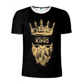 Мужская футболка 3D спортивная с принтом Живи, как король в Белгороде, 100% полиэстер с улучшенными характеристиками | приталенный силуэт, круглая горловина, широкие плечи, сужается к линии бедра | beard | black | color | cool | crown | hipster | king | lady | like | live | mustache | power | royal | strength | super | trend | yellow | борода | власть | желтый | живи | как | королевская | король | корона | круто | особа | сила | супер | тренд | усы 