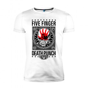 Мужская футболка премиум с принтом Five Finger Death Punch в Белгороде, 92% хлопок, 8% лайкра | приталенный силуэт, круглый вырез ворота, длина до линии бедра, короткий рукав | Тематика изображения на принте: 5fdp | ffdp | five finger death punch | metal | альтернатива | группы | метал | музыка | хеви метал
