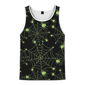 Мужская майка 3D с принтом Зелёная паутина в Белгороде, 100% полиэстер | круглая горловина, приталенный силуэт, длина до линии бедра. Пройма и горловина окантованы тонкой бейкой | Тематика изображения на принте: background | black | cobweb | color | gothic | green | halloween | holiday | insect | pattern | spider | weave | web | готика | зеленый | насекомое | паук | паутина | плести | праздник | сеть | узор | фон | хэллоуин | цвет | черный