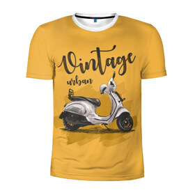 Мужская футболка 3D спортивная с принтом Винтажный скутер в Белгороде, 100% полиэстер с улучшенными характеристиками | приталенный силуэт, круглая горловина, широкие плечи, сужается к линии бедра | background | black | city | color | cool | gray | mope | motorcycle | retro | scooter | style | technique | urban | vintage | white | yellow | белый | винтаж | город | городской | двухколёсный | желтый | мопед | мотороллер | мотоцикл | прикольно | ретро |