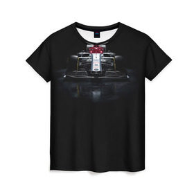 Женская футболка 3D с принтом Альфа ромео Болид F1 в Белгороде, 100% полиэфир ( синтетическое хлопкоподобное полотно) | прямой крой, круглый вырез горловины, длина до линии бедер | f1 | formula 1 | авто | альфа ромео | болид | гонки | машины | формула 1