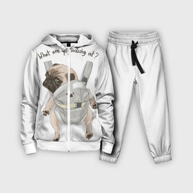 Детский костюм 3D с принтом Мопс в рюкзаке в Белгороде,  |  | background | backpack | breed | brown | color | cute | dog | funny | gray | look | muzzle | paws | pug | puppy | slogan | small | trace | white | белый | взгляд | коричневый | лапы | маленький | милый | мопс | пес | порода | прикольный | рюкзак | 