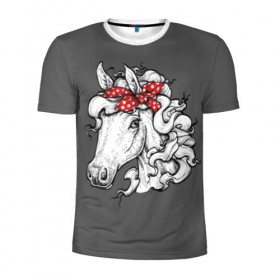 Мужская футболка 3D спортивная с принтом Белая лошадь в Белгороде, 100% полиэстер с улучшенными характеристиками | приталенный силуэт, круглая горловина, широкие плечи, сужается к линии бедра | animal | background | bandana | black | color | cool | fauna | gray | head | headdre | hipster | horse | image | look | mane | red | white | world | бандана | белый | взгляд | голова | головной | грива | животное | животный | имидж | конь | красный | лоша