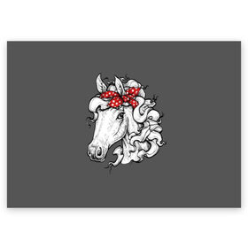Поздравительная открытка с принтом Белая лошадь в Белгороде, 100% бумага | плотность бумаги 280 г/м2, матовая, на обратной стороне линовка и место для марки
 | animal | background | bandana | black | color | cool | fauna | gray | head | headdre | hipster | horse | image | look | mane | red | white | world | бандана | белый | взгляд | голова | головной | грива | животное | животный | имидж | конь | красный | лоша