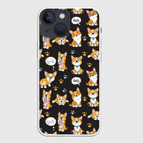 Чехол для iPhone 13 mini с принтом Милые пёсики в Белгороде,  |  | animal | black | cute | dog | friendship | funny | heart | sweet | tail | white | yellow | белый | верность | графика | дружба | желтый | жи | кость | лапы | малыш | мило | очки | ошейник | пёс | пёсик | порода | преданность | псина | сердце | сла