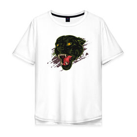 Мужская футболка хлопок Oversize с принтом Пантера в Белгороде, 100% хлопок | свободный крой, круглый ворот, “спинка” длиннее передней части | кот | котики | коты | кошка | кошки | пантера | пантеры