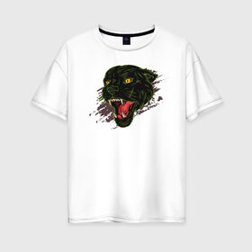 Женская футболка хлопок Oversize с принтом Пантера в Белгороде, 100% хлопок | свободный крой, круглый ворот, спущенный рукав, длина до линии бедер
 | кот | котики | коты | кошка | кошки | пантера | пантеры