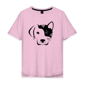 Мужская футболка хлопок Oversize с принтом Котопес в Белгороде, 100% хлопок | свободный крой, круглый ворот, “спинка” длиннее передней части | cat | dog | kitten | unity | единство | кот | котенок | кошка | пес | собака
