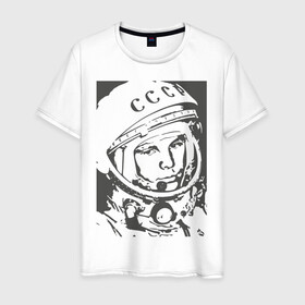 Мужская футболка хлопок с принтом Гагарин в Белгороде, 100% хлопок | прямой крой, круглый вырез горловины, длина до линии бедер, слегка спущенное плечо. | гагарин | знаменитость | коммунизм | космонавт | космос | новая | новинка | первый | первый космонавт | ссср | топ | хит