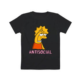 Детская футболка хлопок с принтом Лиза Симпсон Antisocial в Белгороде, 100% хлопок | круглый вырез горловины, полуприлегающий силуэт, длина до линии бедер | antisocial | антисоциальный | лиза | лиза симпсон | симпсон
