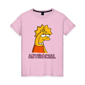 Женская футболка хлопок с принтом Лиза Симпсон Antisocial в Белгороде, 100% хлопок | прямой крой, круглый вырез горловины, длина до линии бедер, слегка спущенное плечо | antisocial | антисоциальный | лиза | лиза симпсон | симпсон