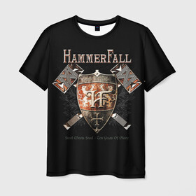 Мужская футболка 3D с принтом HammerFall в Белгороде, 100% полиэфир | прямой крой, круглый вырез горловины, длина до линии бедер | Тематика изображения на принте: hammerfall | heavy metal | metal | группа | метал | музыка | пауэр метал | рок | хэви метал
