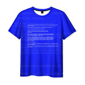 Мужская футболка 3D с принтом СИНИЙ ЭКРАН СМЕРТИ в Белгороде, 100% полиэфир | прямой крой, круглый вырез горловины, длина до линии бедер | anonymus | blue death screen | cod | hack | hacker | it | program | texture | айти | аноним | анонимус | взлом | код | кодинг | программа | программист | текстура | хак | хакер