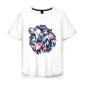 Мужская футболка хлопок Oversize с принтом Цветочный лев в Белгороде, 100% хлопок | свободный крой, круглый ворот, “спинка” длиннее передней части | животные | кошка | лев | растения | цветы
