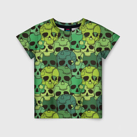 Детская футболка 3D с принтом Зеленые черепа в Белгороде, 100% гипоаллергенный полиэфир | прямой крой, круглый вырез горловины, длина до линии бедер, чуть спущенное плечо, ткань немного тянется | Тематика изображения на принте: anger | black | death | drawing | green | horror | illustration | lime | look | marsh | scary | skull | terrible | болотный | взгляд | зеленый | злость | иллюстрация | рисунок | салатовый | страшный | ужас | ужасный | черепа | черный