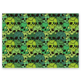 Поздравительная открытка с принтом Зеленые черепа в Белгороде, 100% бумага | плотность бумаги 280 г/м2, матовая, на обратной стороне линовка и место для марки
 | Тематика изображения на принте: anger | black | death | drawing | green | horror | illustration | lime | look | marsh | scary | skull | terrible | болотный | взгляд | зеленый | злость | иллюстрация | рисунок | салатовый | страшный | ужас | ужасный | черепа | черный