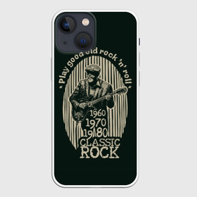 Чехол для iPhone 13 mini с принтом Старый рок н ролл в Белгороде,  |  | beard | black | cap | clothes | color | guitar | guitarist | man | music | retro | rock | rock and roll | strip | vintage | white | афиша | белый | борода | винтаж | гитара | гитарист | звезда | звук | игра | кепка | классический | мужчина | музыка | музы