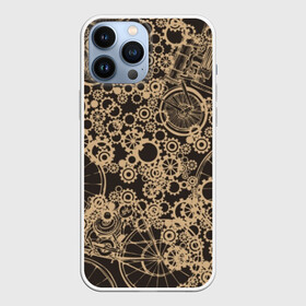 Чехол для iPhone 13 Pro Max с принтом Ретро велосипеды в Белгороде,  |  | bicycles | brown | circle | engine | equipment | gears | mechanism | motor | parts | retro | steampunk | vintage | wheel | велосипеды | винтаж | двигатель | детали | колесо | коричневый | круг | механизм | мотор | ретро | стимпанк | техника | шестеренки